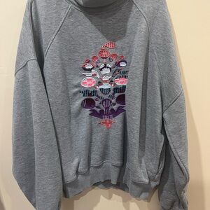 FP Movement by Free People Gray Sweater with Colorful Embroidery